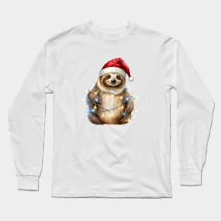 Christmas Sloth With Lights Long Sleeve T-Shirt